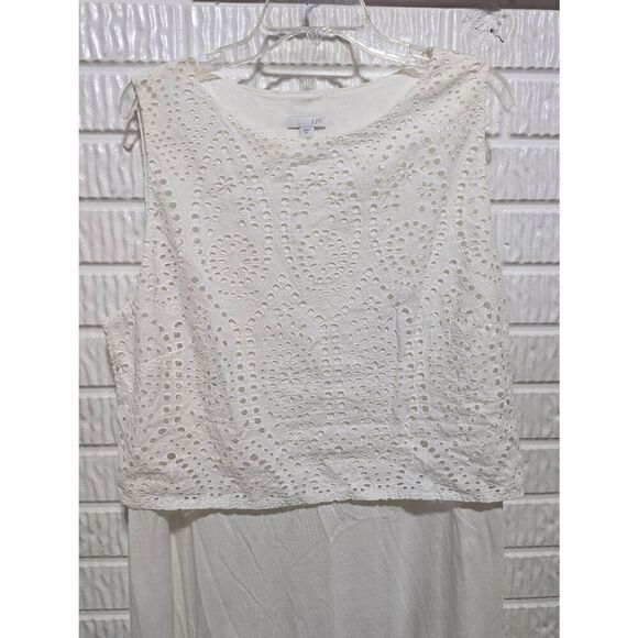 J Jill Women's XL White Embroidered Eyelet Layered Sleeveless Tunic Tank Top - Picture 4 of 7